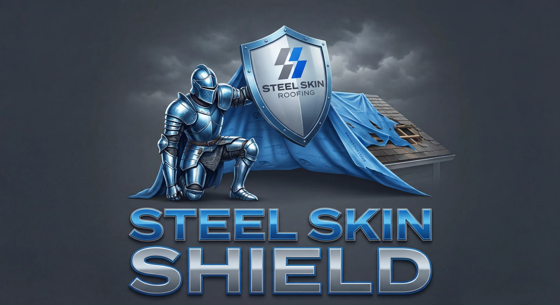 Steel Skin Shield — 20 mil PVC temporary roof overlay for storm damage and insurance claims